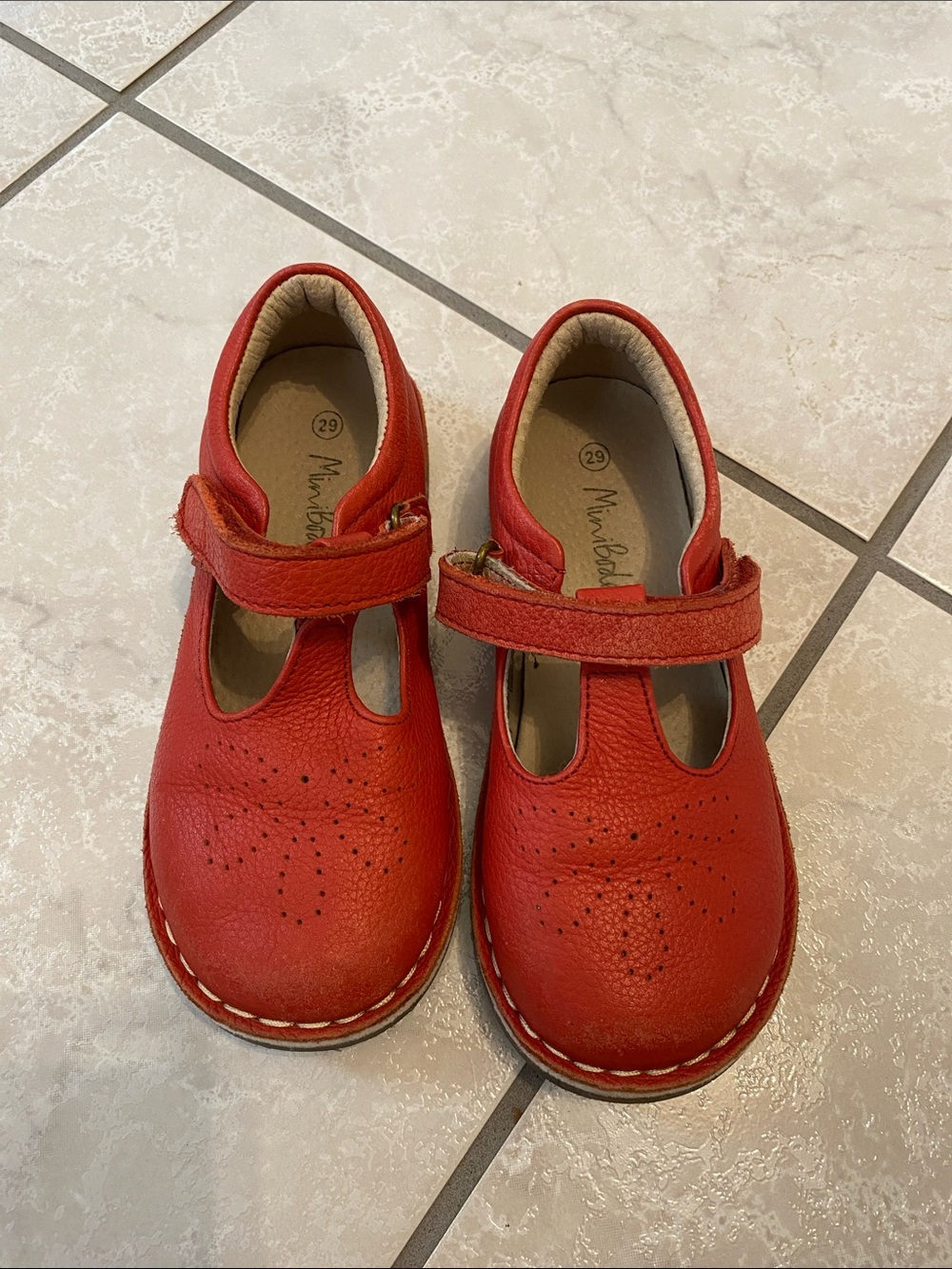 Mini Boden Red Leather T-Strap Mary Jane Kids Shoes